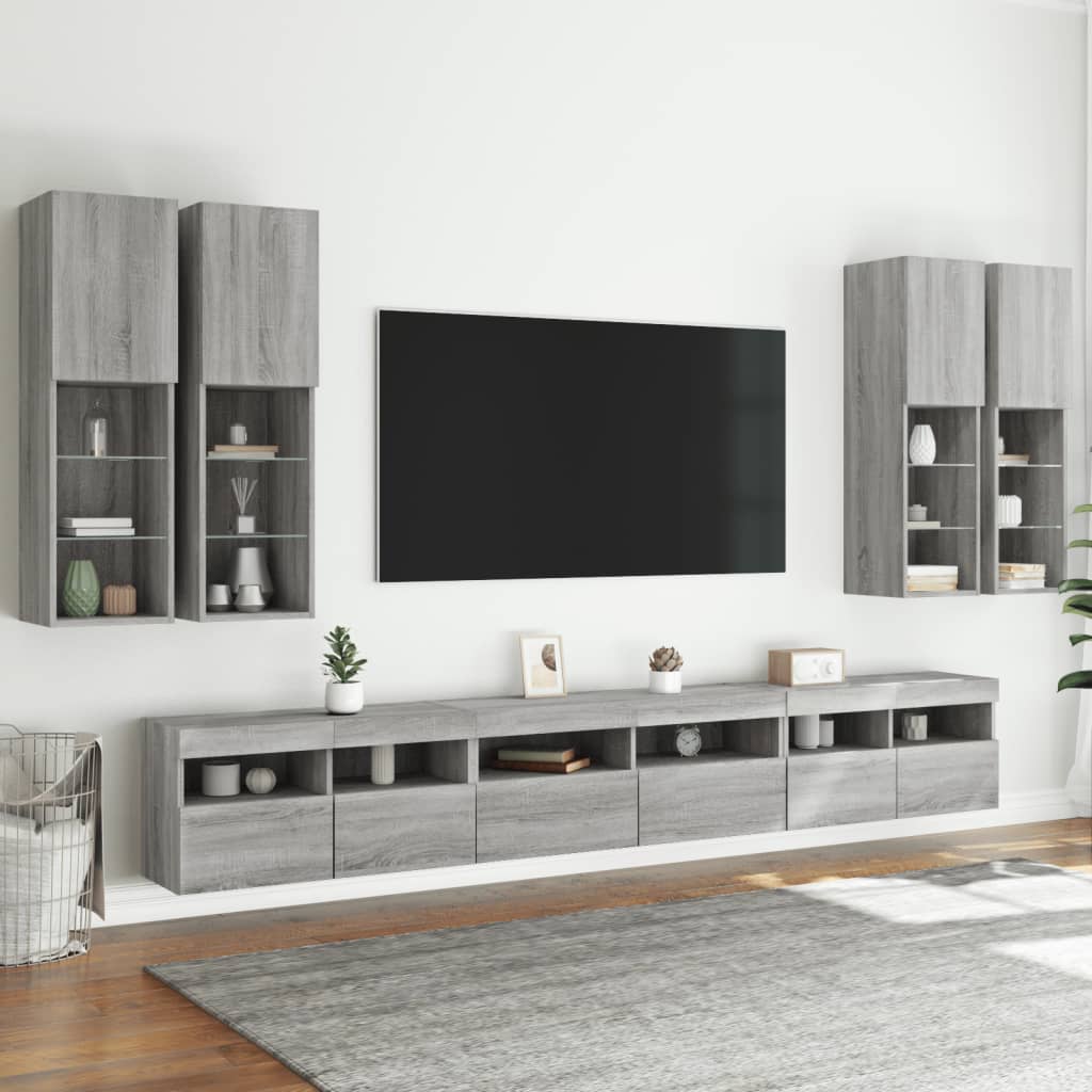 7-dijelni set zidnih TV ormarića LED boja hrasta sonome