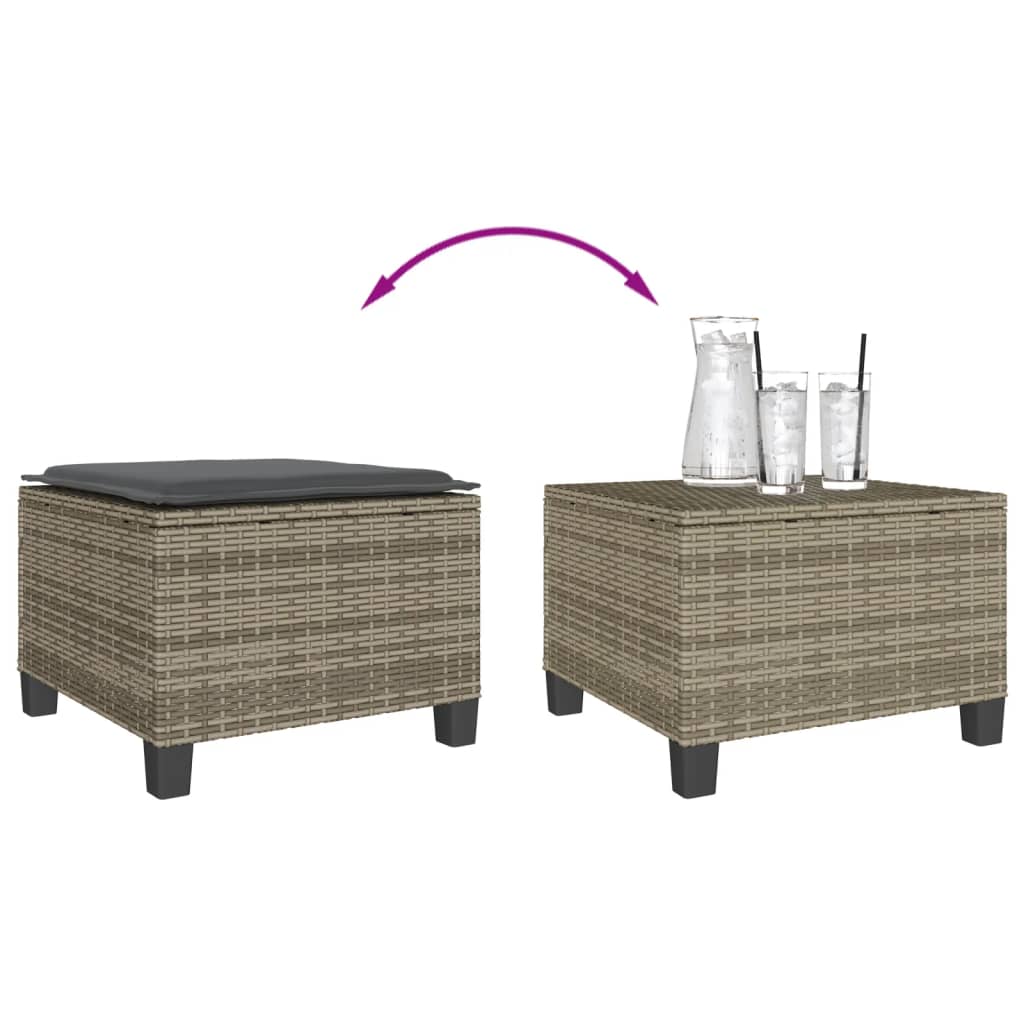 3-dijelni bistro set od poliratana s jastucima sivi