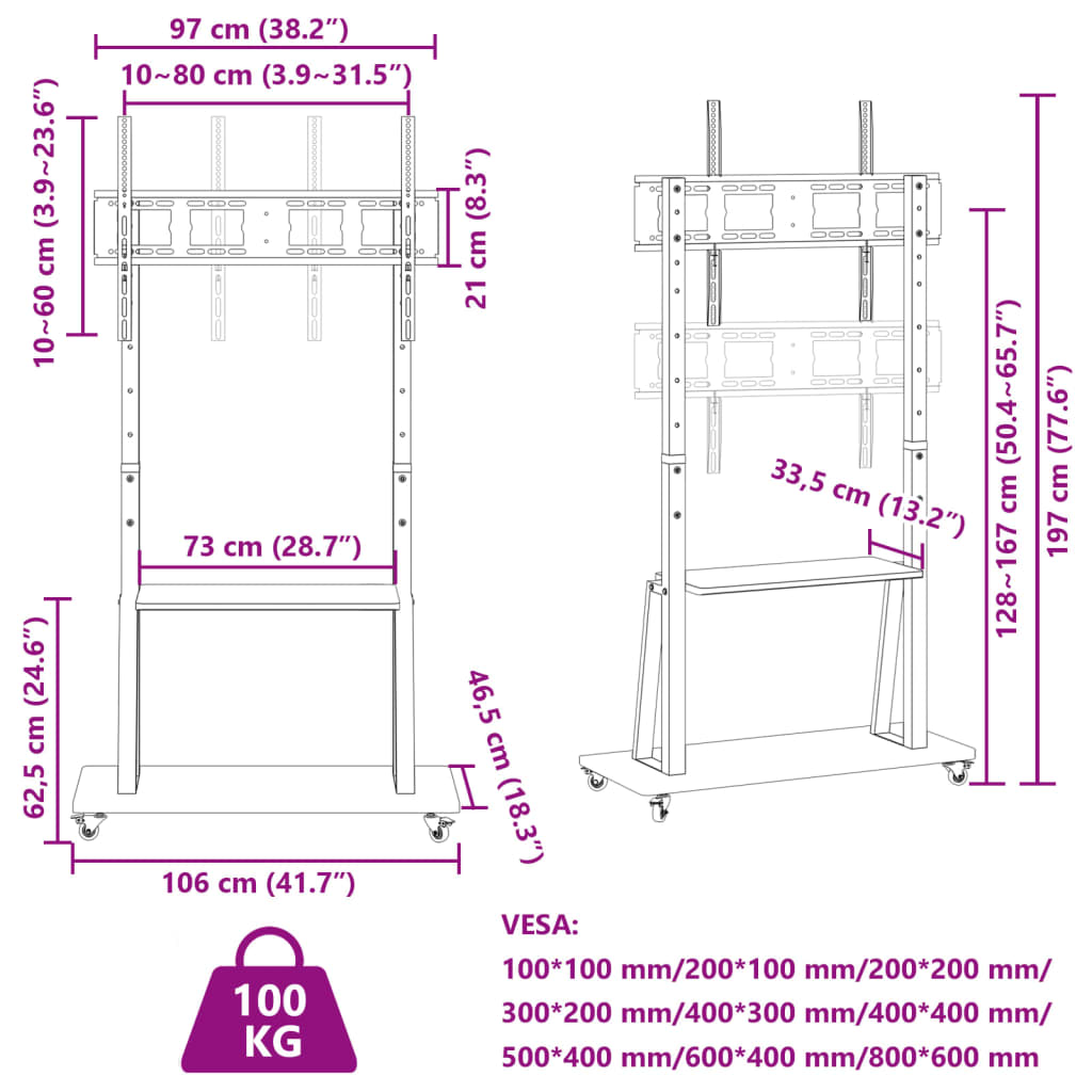 Pomični TV stalak za zaslon od 32-90 inča max. 800x600 mm 100kg