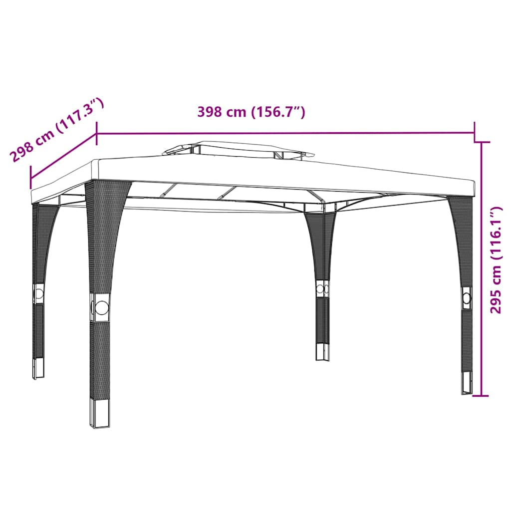 Sjenica s dvostrukim krovom krem 3,98x2,98 m čelična