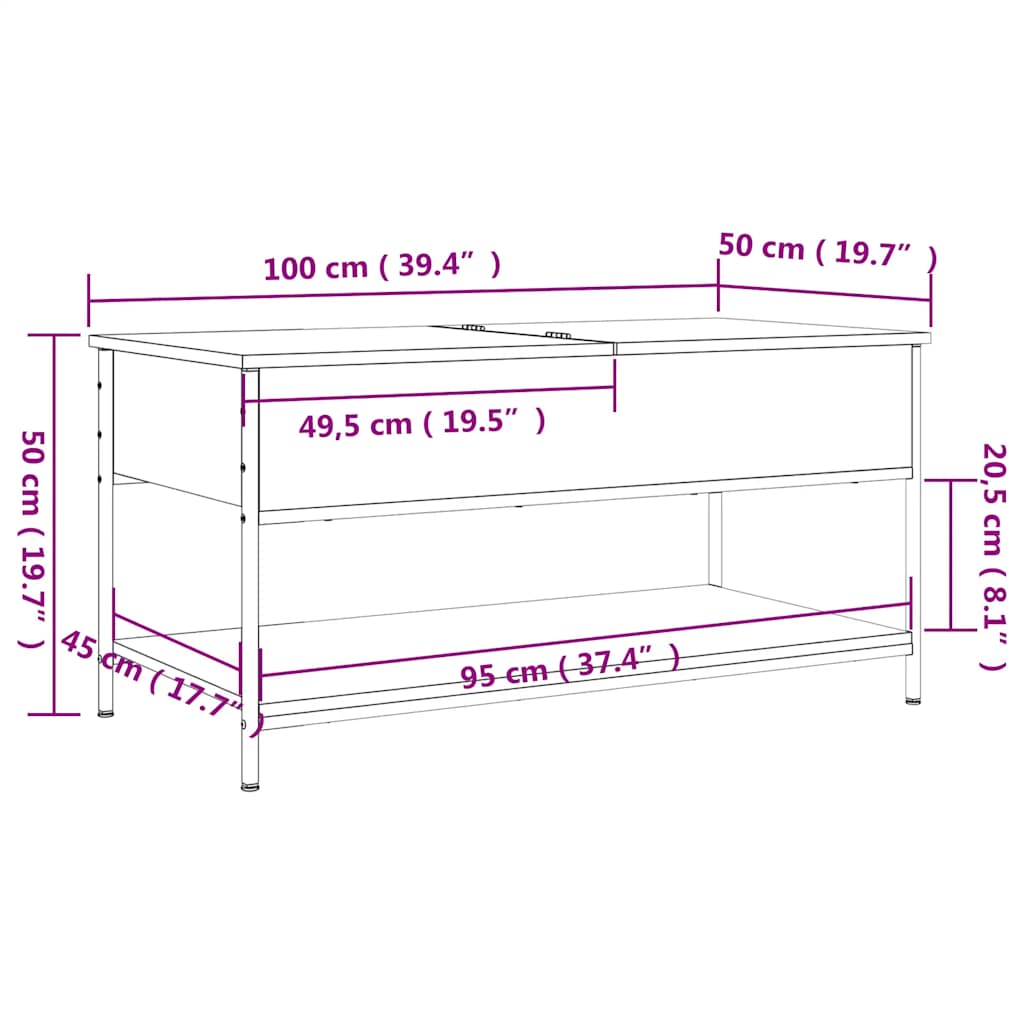 Stolić za kavu crni 100 x 50 x 50 cm konstruirano drvo i metal