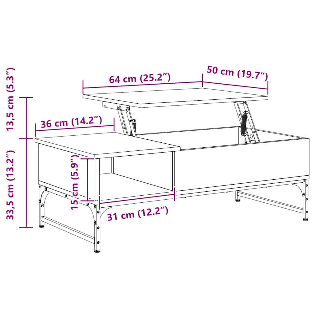 Stolić za kavu siva boja hrasta 100x50x35 cm od drva i metala