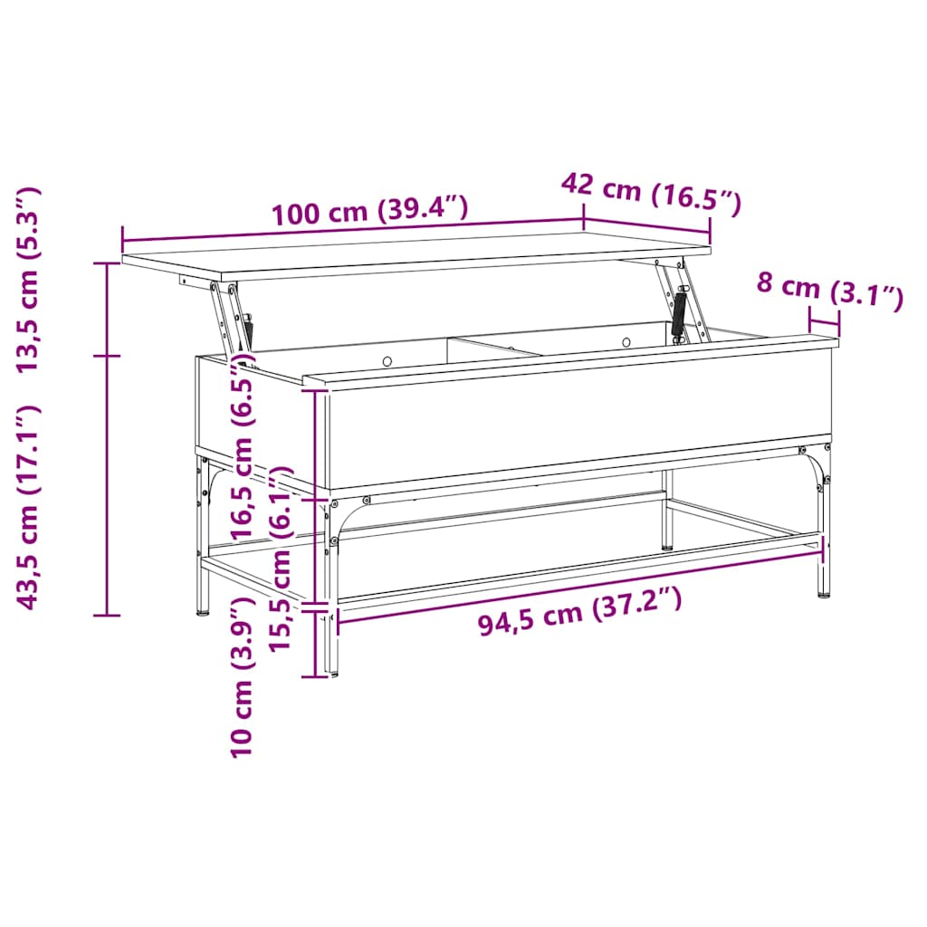 Stolić za kavu boja hrasta 100 x 50 x 45 cm od drva i metala