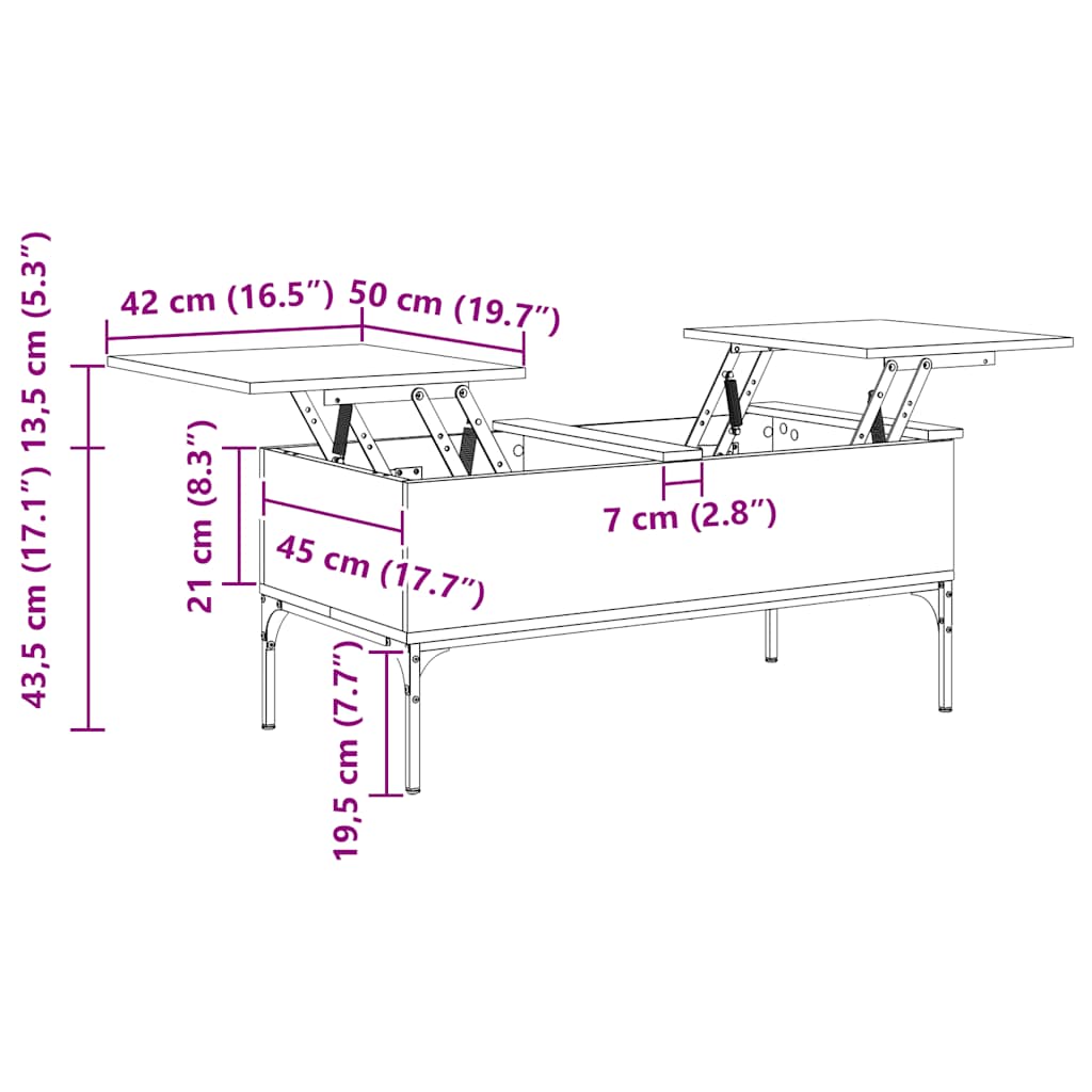 Stolić za kavu boja hrasta 100x50x45 cm od drva i metala