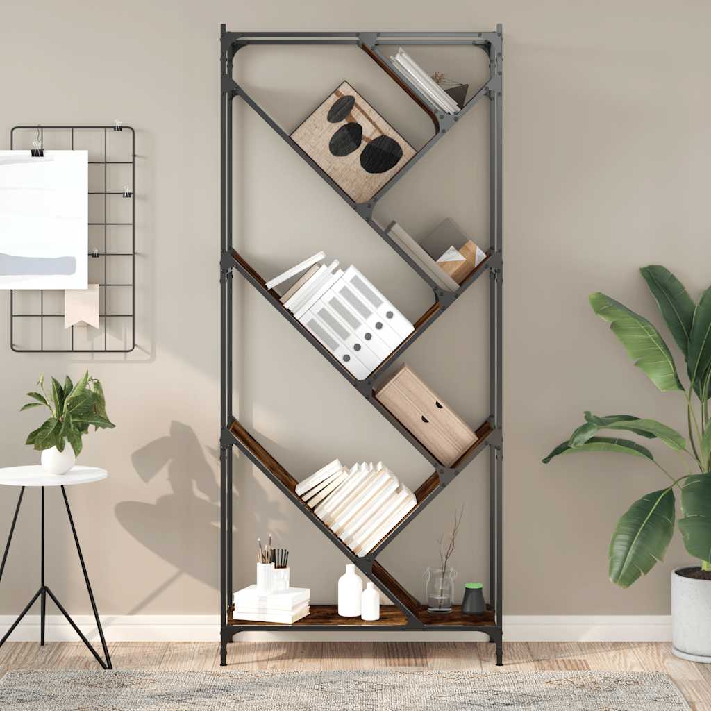 Regal za knjige smeđa boja hrasta 79x30x180 cm od drva i metala