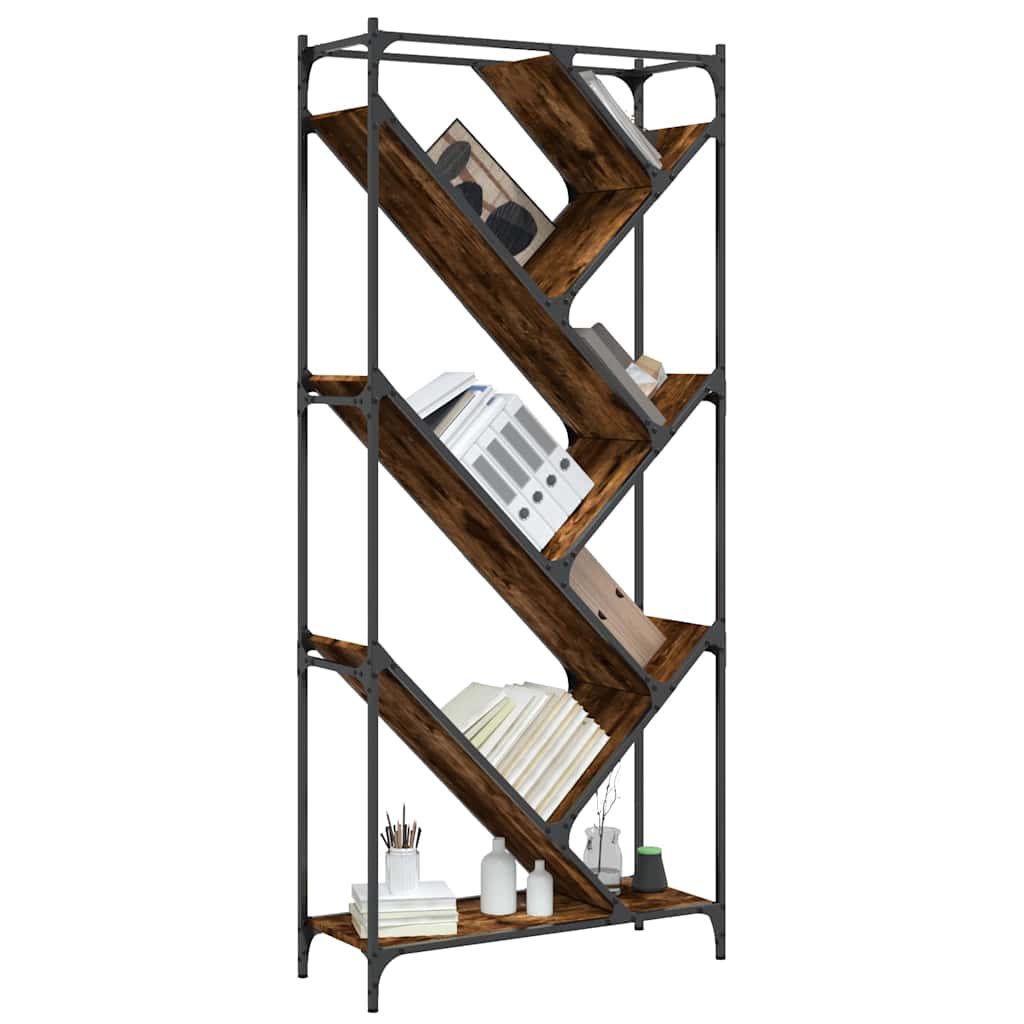 Regal za knjige smeđa boja hrasta 79x30x180 cm od drva i metala