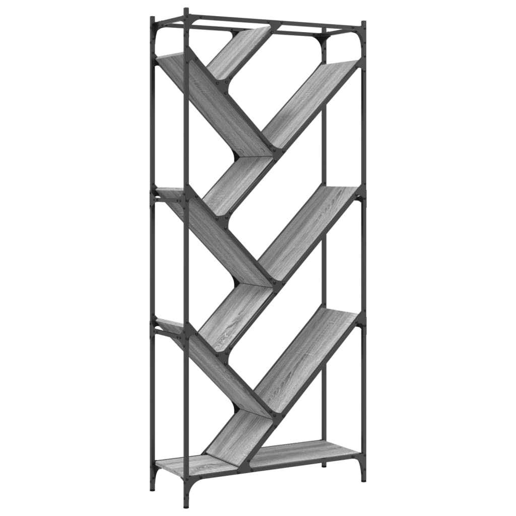 Regal za knjige siva boja hrasta 79x30x180 cm od drva i metala