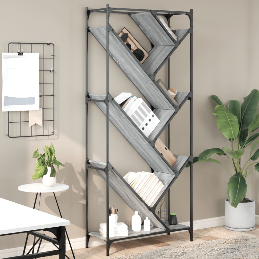 Regal za knjige siva boja hrasta 79x30x180 cm od drva i metala