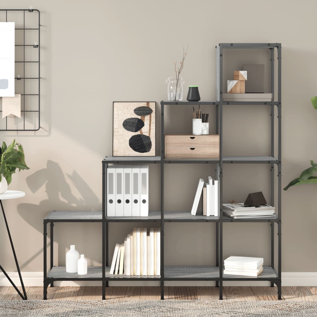 Regal za knjige siva boja hrasta 122x30x132 cm od drva i metala