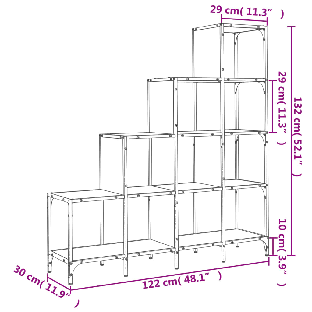 Regal za knjige siva boja hrasta 122x30x132 cm od drva i metala