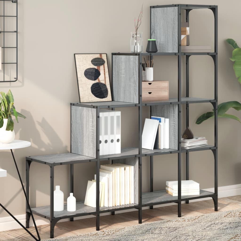 Regal za knjige siva boja hrasta 122x30x132 cm od drva i metala