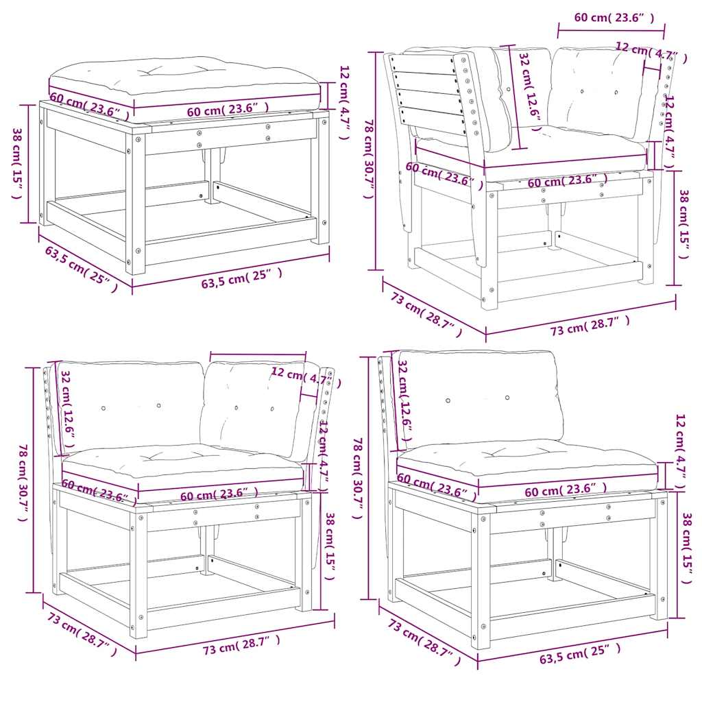 8-dijelna vrtna garnitura s jastucima masivna borovina bijela