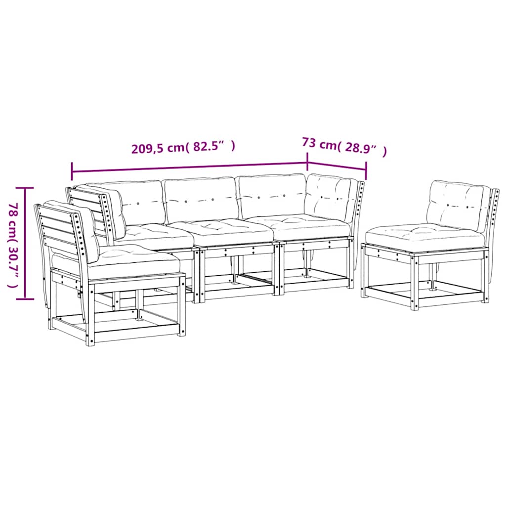 5-dijelni set vrtnih sofa od masivne borovine s jastucima