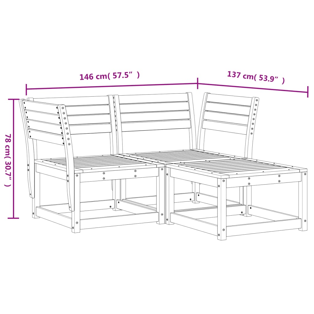 3-dijelni set vrtnih sofa od masivne borovine