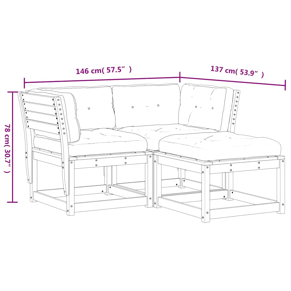 3-dijelni set vrtnih sofa s jastucima voštano smeđi od borovine