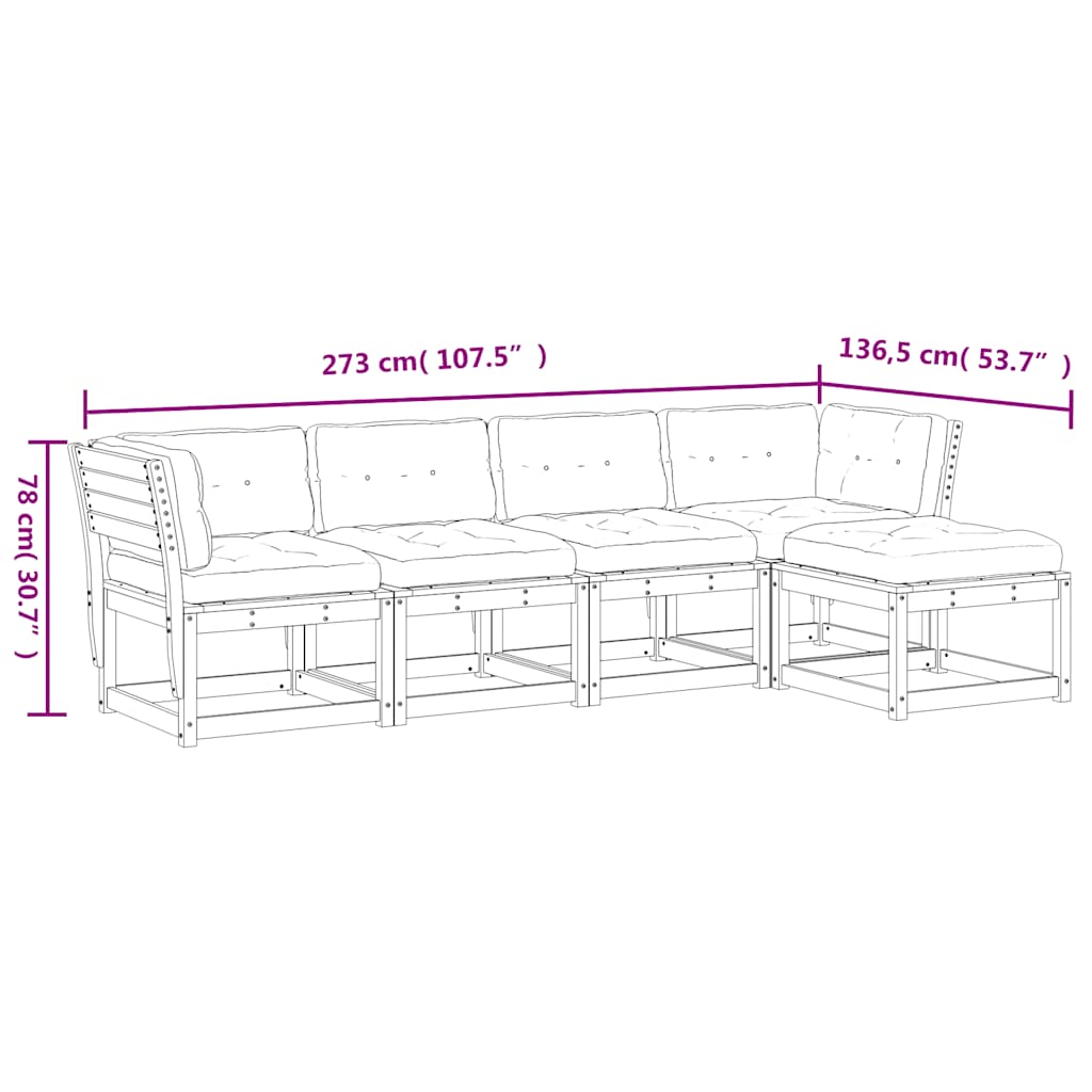 5-dijelni set vrtnih sofa od masivne borovine s jastucima