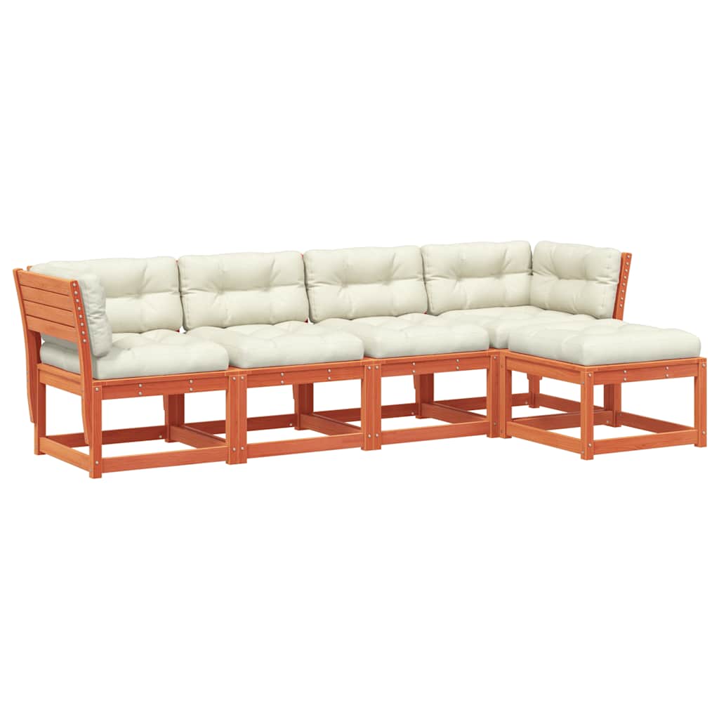 5-dijelni set vrtnih sofa s jastucima voštano smeđi od borovine
