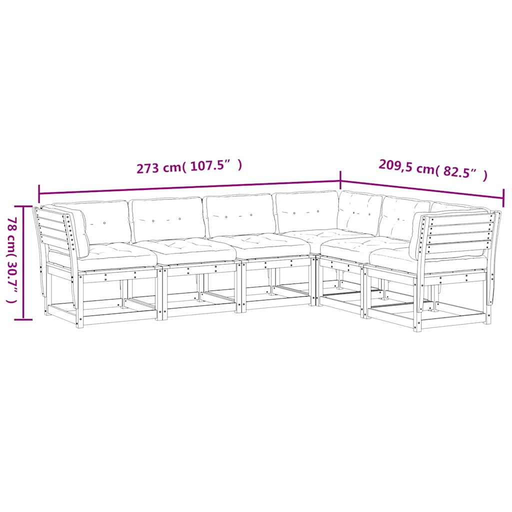 6-dijelni set vrtnih sofa s jastucima voštano smeđi od borovine