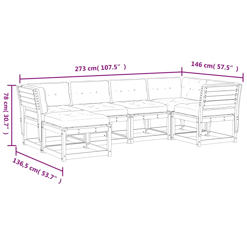 6-dijelni set vrtnih sofa od masivne borovine s jastucima