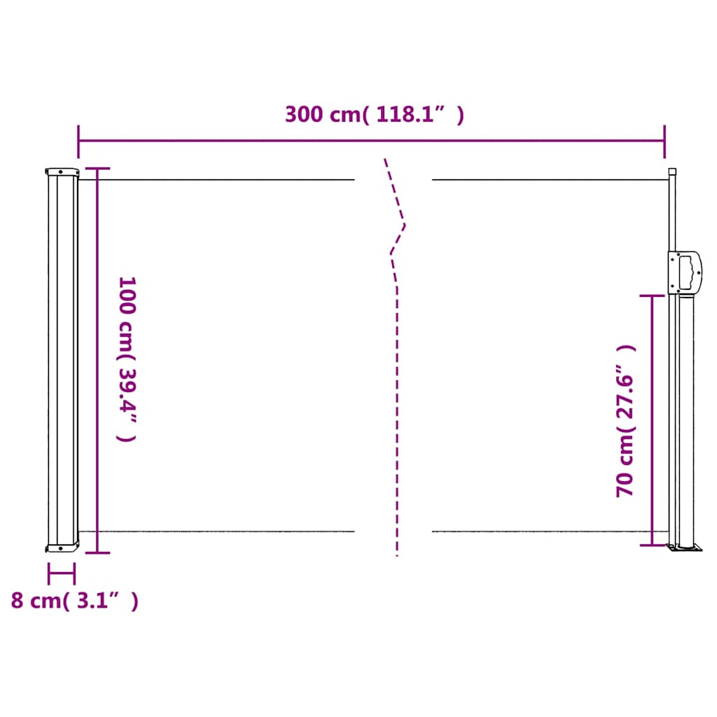 Bočna tenda na uvlačenje crna 100 x 300 cm