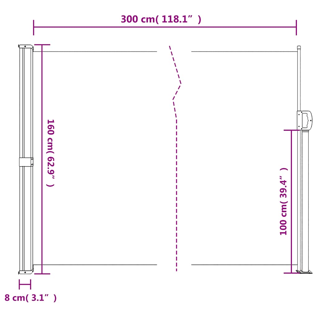 Bočna tenda na uvlačenje smeđa 160 x 300 cm