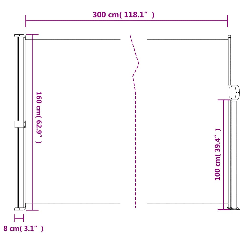 Bočna tenda na uvlačenje smeđesiva 160 x 300 cm