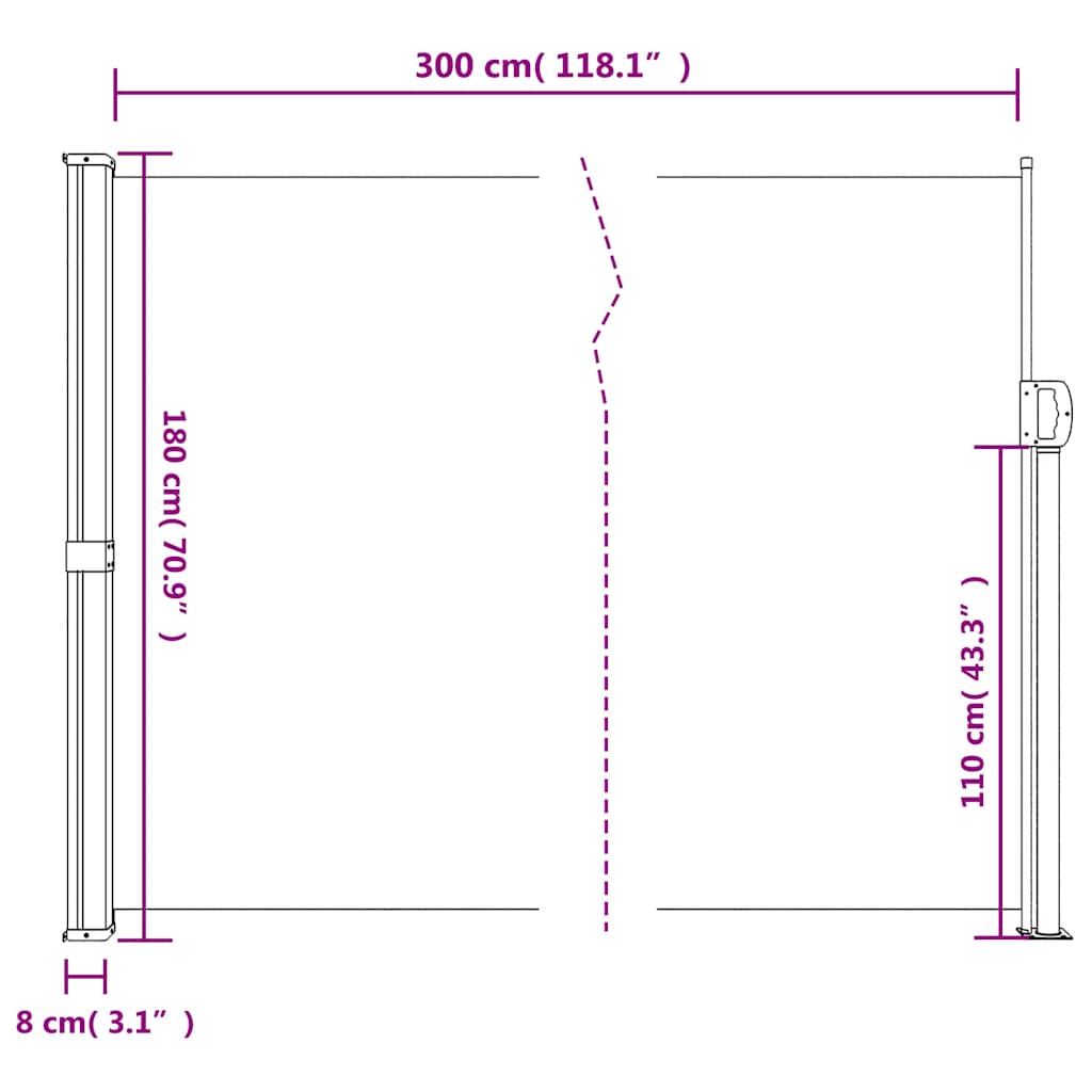 Bočna tenda na uvlačenje crna 180 x 300 cm