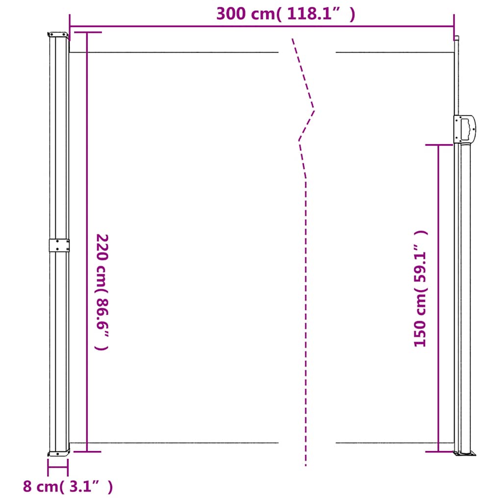 Bočna tenda na uvlačenje crna 220 x 300 cm