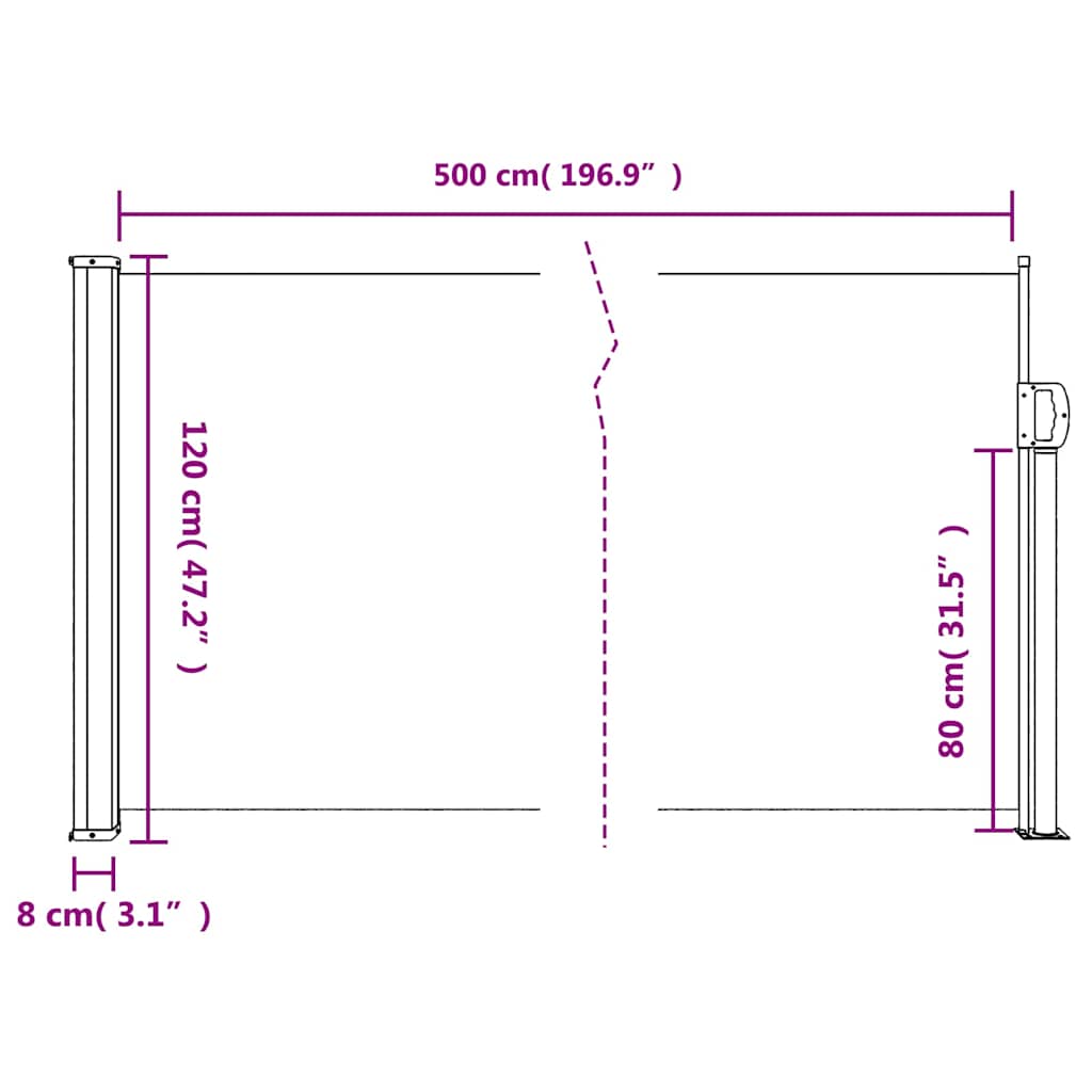 Bočna tenda na uvlačenje bijela 120 x 500 cm