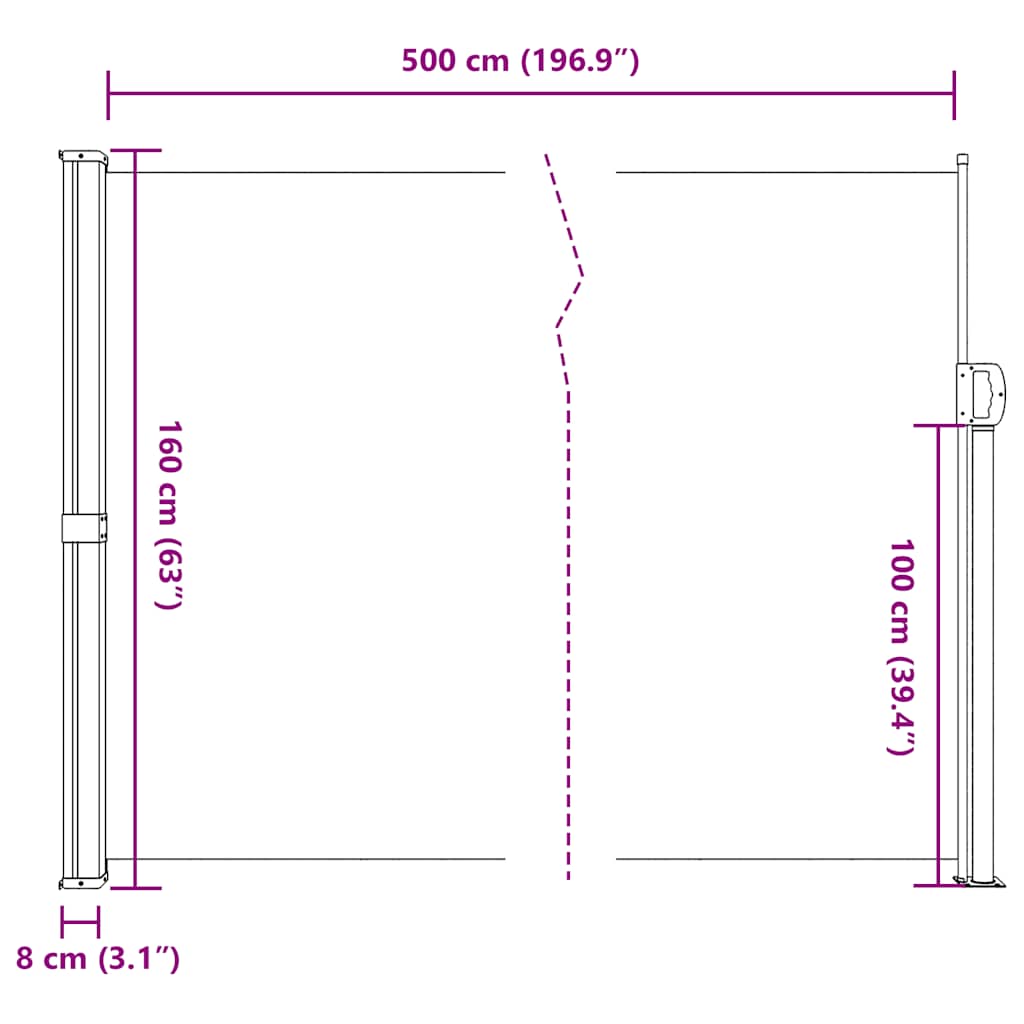 Bočna tenda na uvlačenje antracit 160 x 500 cm