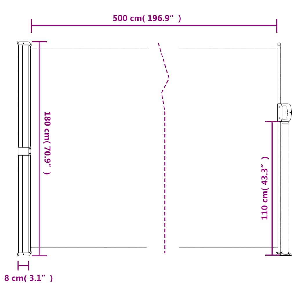 Bočna tenda na uvlačenje antracit 180 x 500 cm