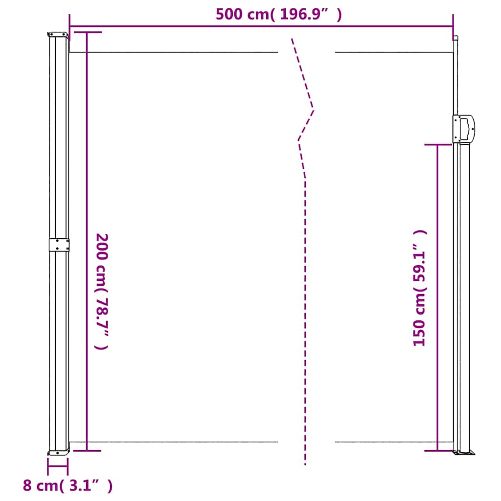Bočna tenda na uvlačenje 200 x 500 cm antracit