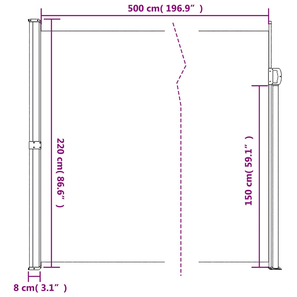 Bočna tenda na uvlačenje antracit 220 x 500 cm