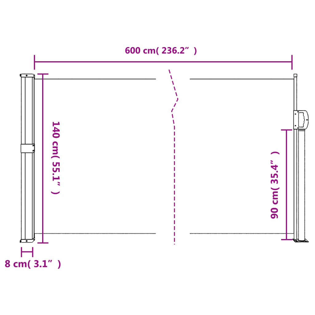 Uvlačiva bočna tenda 140 x 600 cm plava