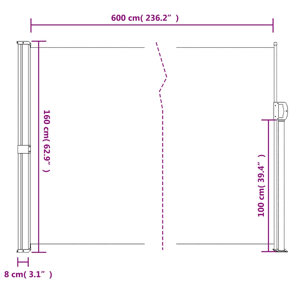 Uvlačiva bočna tenda 160 x 600 cm crna