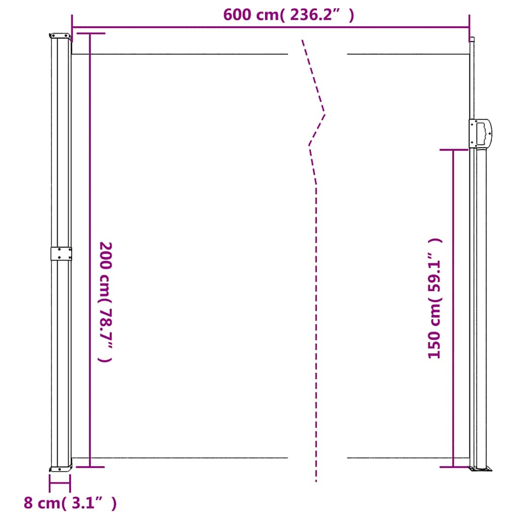 Bočna tenda na uvlačenje tamnozelena 200 x 600 cm