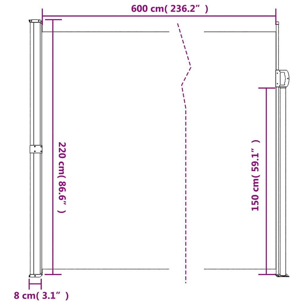Bočna tenda na uvlačenje bijela 220 x 600 cm
