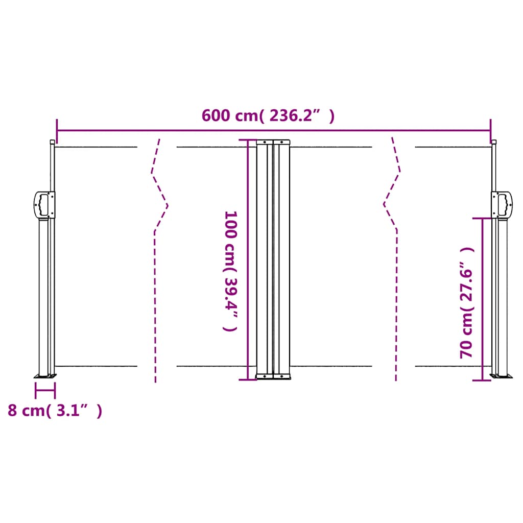 Uvlačiva bočna tenda 100 x 600 cm crvena