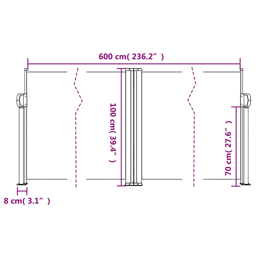 Uvlačiva bočna tenda 100 x 600 cm terakota