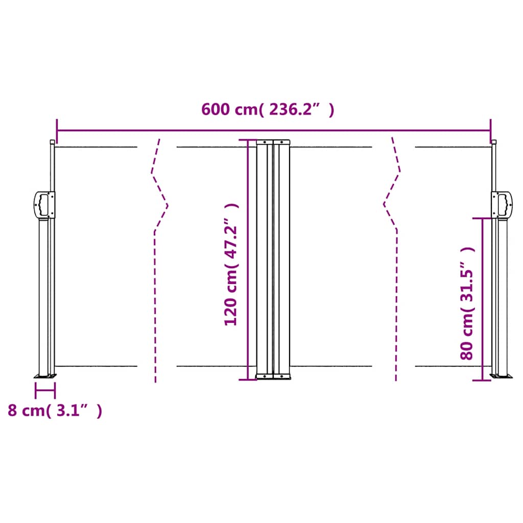 Uvlačiva bočna tenda 120 x 600 cm krem