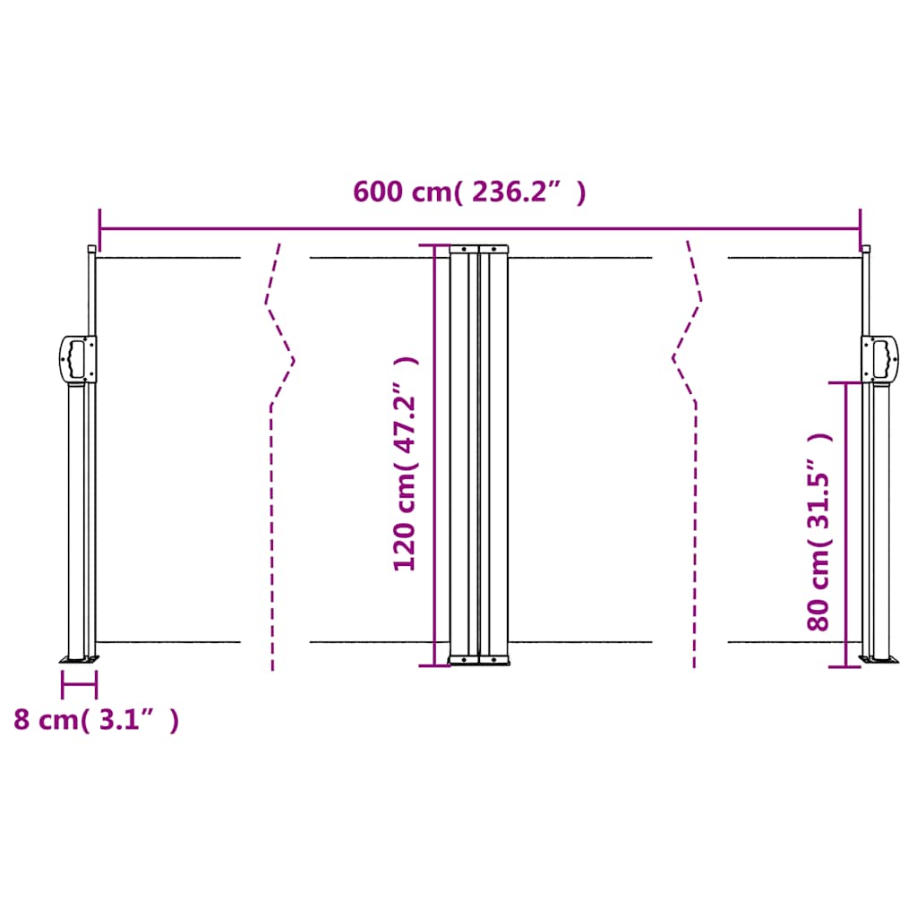Uvlačiva bočna tenda 120 x 600 cm antracit