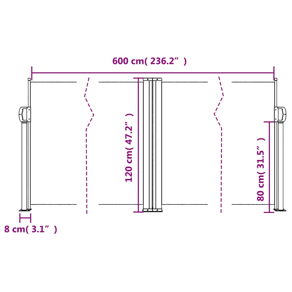 Uvlačiva bočna tenda 120 x 600 cm smeđa