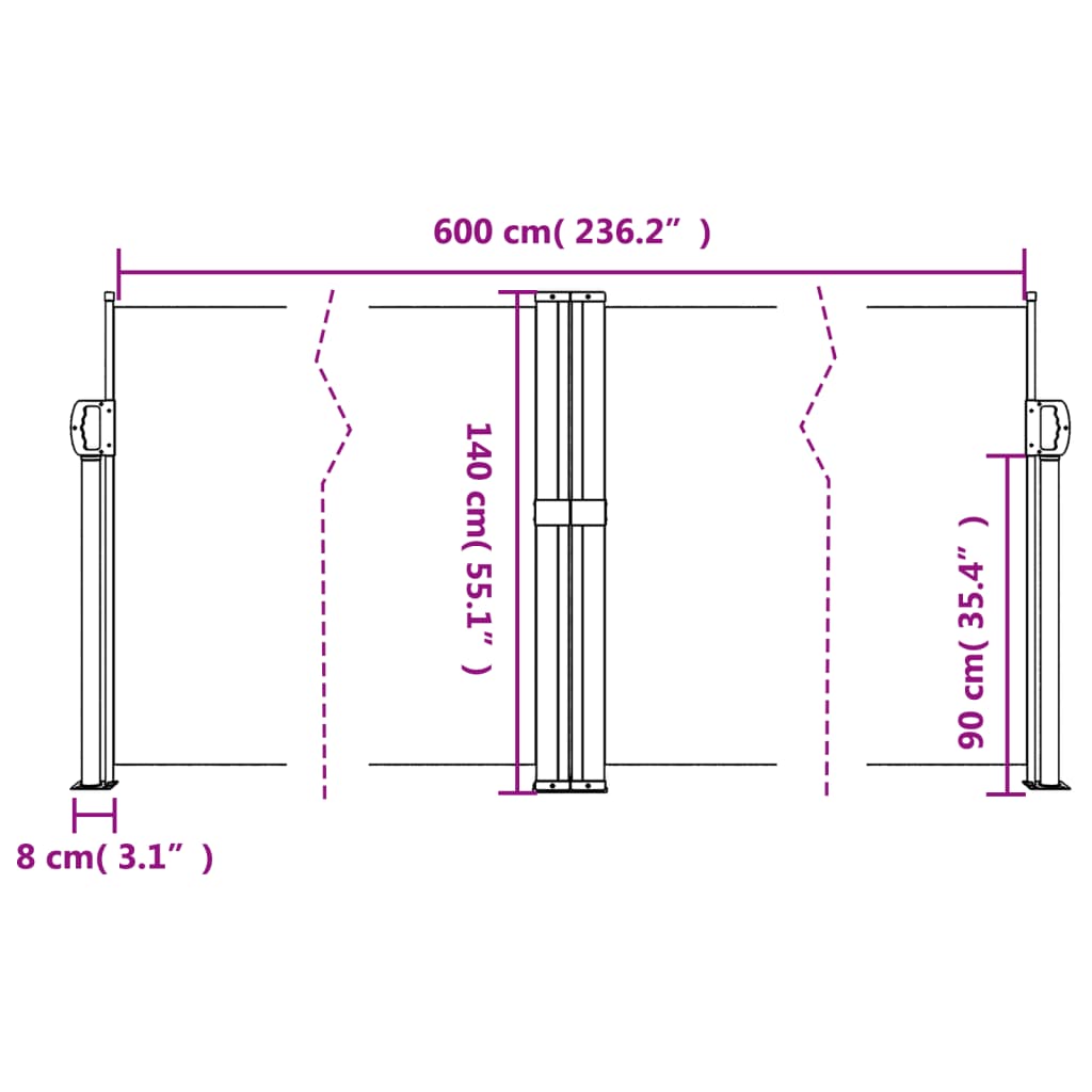 Uvlačiva bočna tenda 140 x 600 cm krem