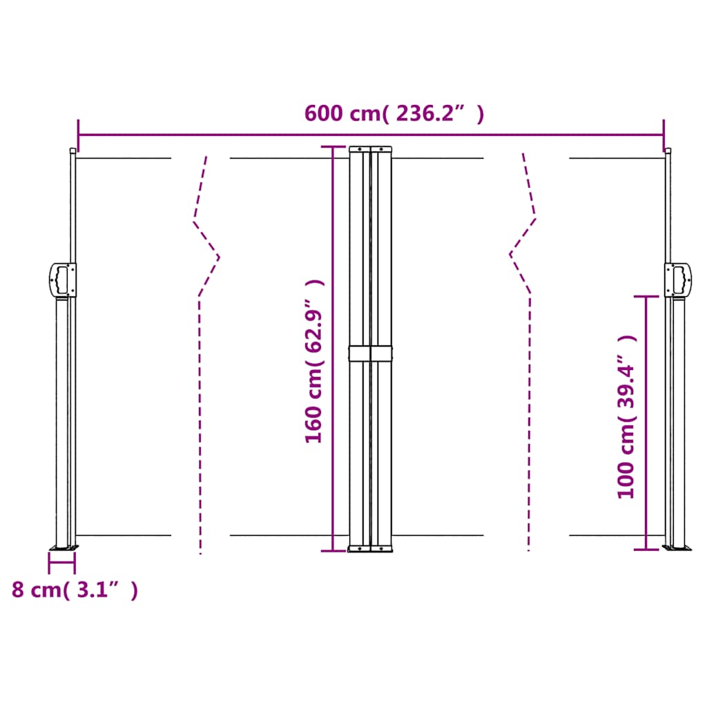 Uvlačiva bočna tenda 160 x 600 cm crna