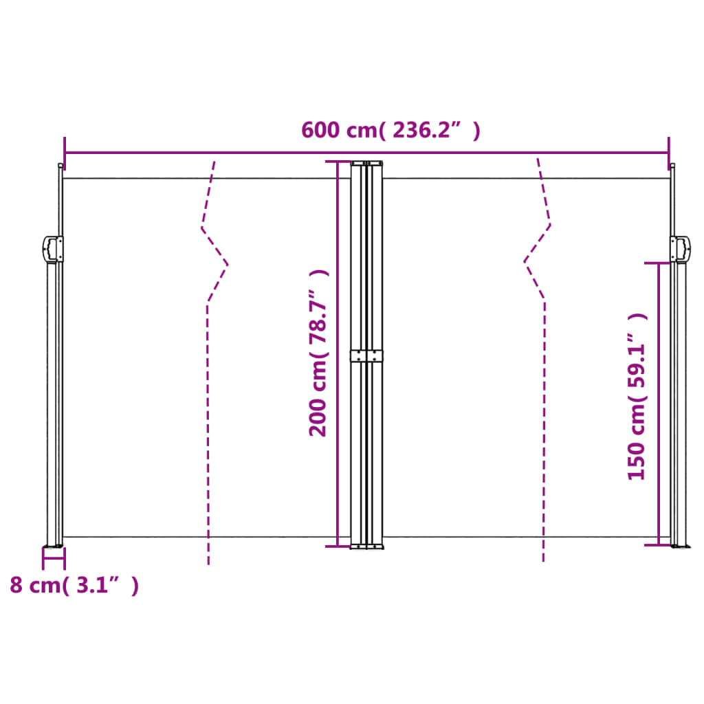 Bočna tenda na uvlačenje krem 200 x 600 cm