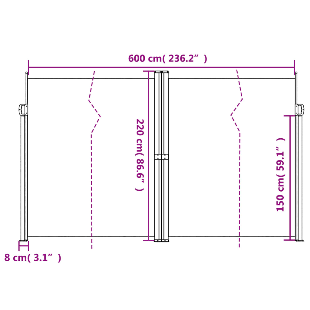 Bočna tenda na uvlačenje crvena 220x600 cm
