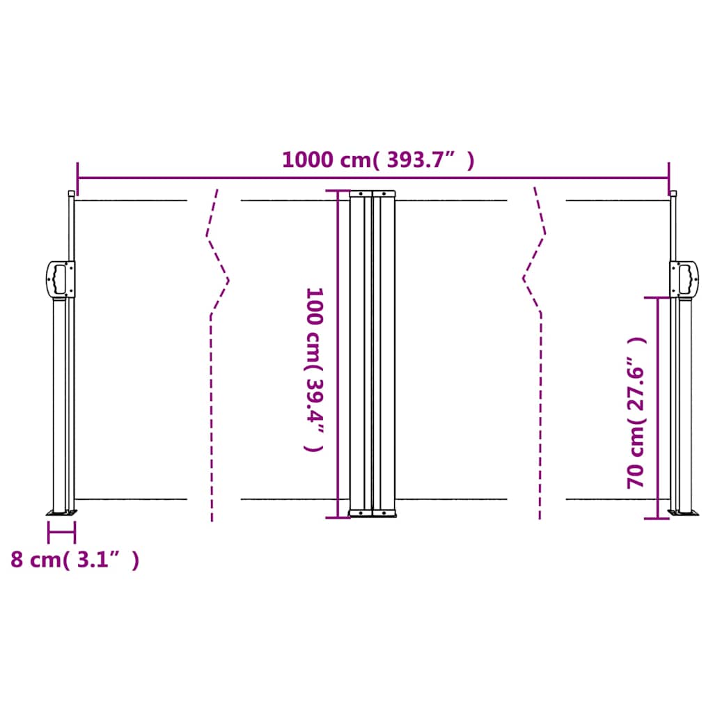 Uvlačiva bočna tenda 100 x 1000 cm antracit
