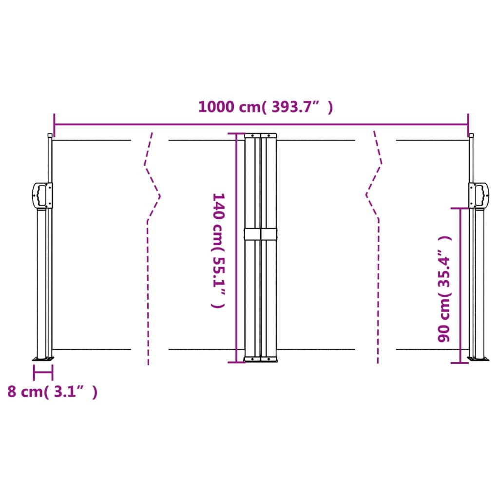 Uvlačiva bočna tenda 140 x 1000 cm bijela