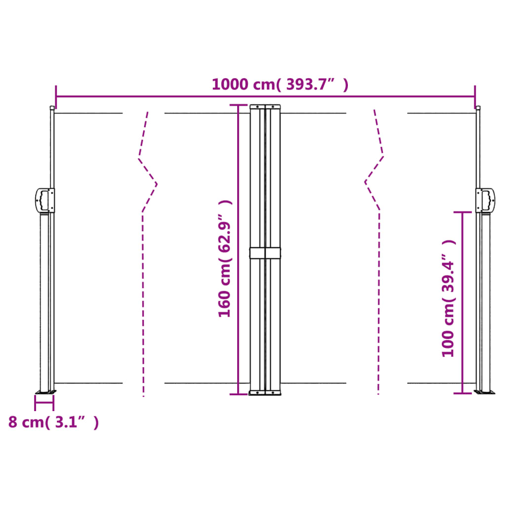 Bočna tenda na uvlačenje antracit 160 x 1000 cm
