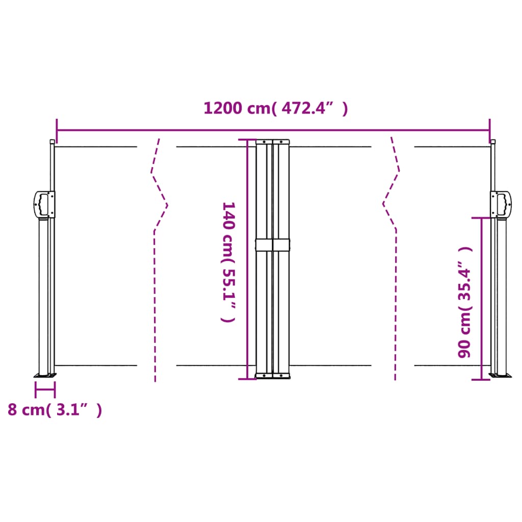 Bočna tenda na uvlačenje smeđa 140 x 1200 cm